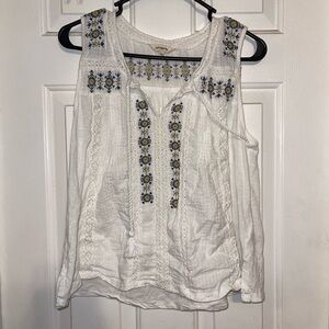 Lucky Brand White Embroidered Sleeveless Blouse